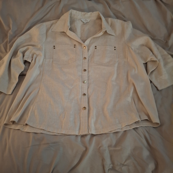 Coral Bay Women's Petite Cream Linen Blouse - Picture 3 of 8